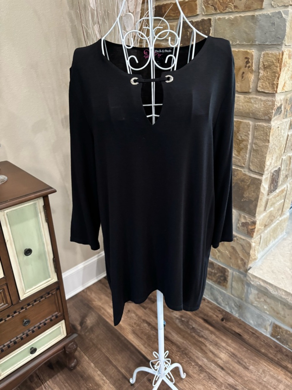 Peck & Peck Black Grommet-Trim V-Neck Tunic